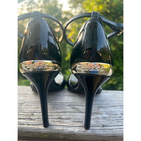 Guess Strap Ankle Heels Black/Silver Sz 9.5 patent leather NWT - Picture 4 of 7